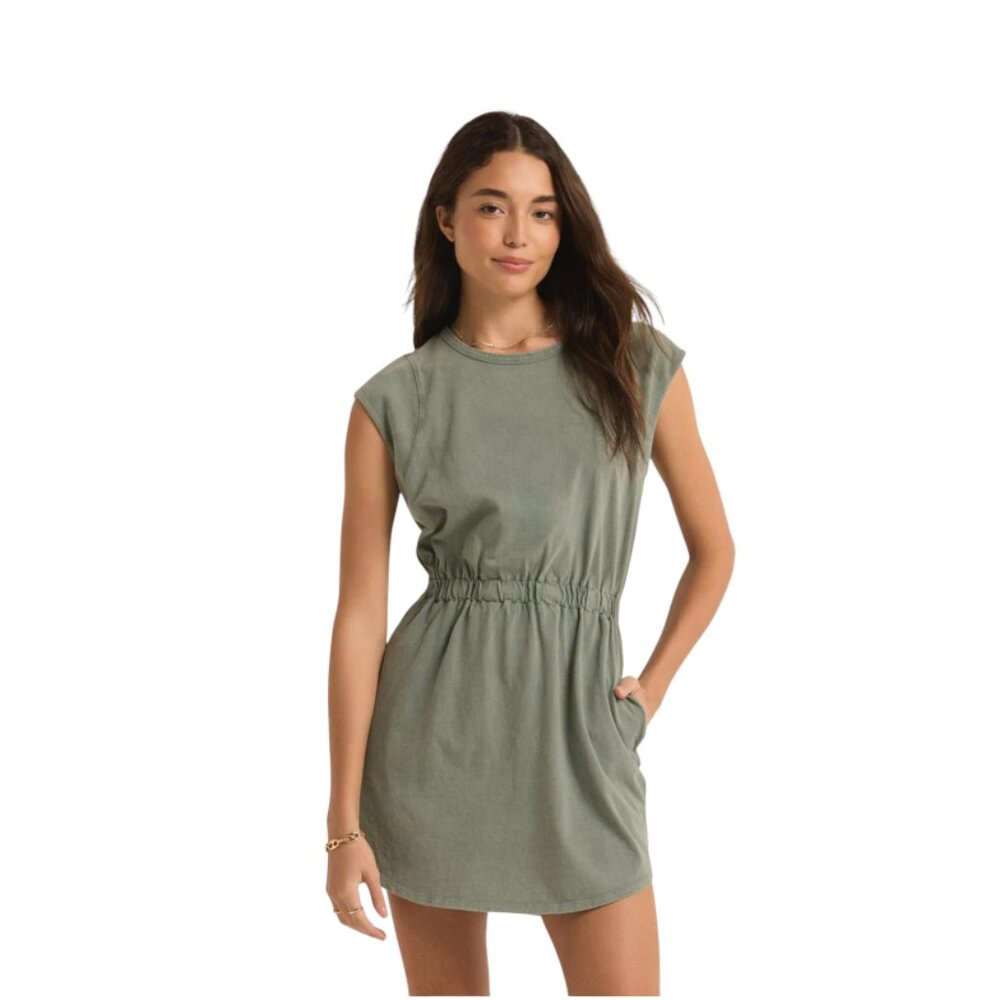Z Supply Paxton Jersey Mini Dress Womens Small Green Crew Neck Cap Sleeve Cotton - Picture 2 of 14